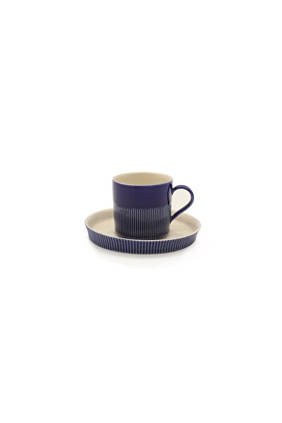 Vivense FLUTED TÜRK KAHVESİ FİNCANI, LACİVERT KREM