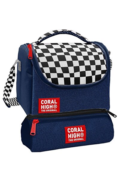 Coral High مجموعة صندوق الغداء وحامل القلم بثلاثة أقسام - أزرق داكن وأسود وأب...