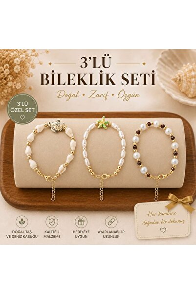 amazoondesing Handmade Adjustable 3-Piece Charm Detailed Beaded Bracelet