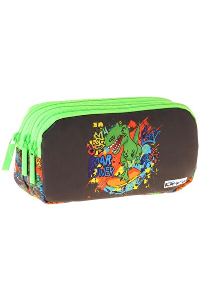 KAUKKO Kids Street Dinozaur imprimat negru - verde Geantă pentru creion pentr...