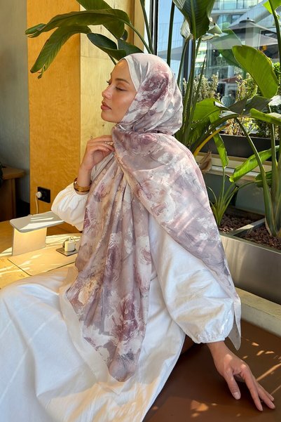 lamelif Rose Flower Pattern Lara Soft Shawl Stone