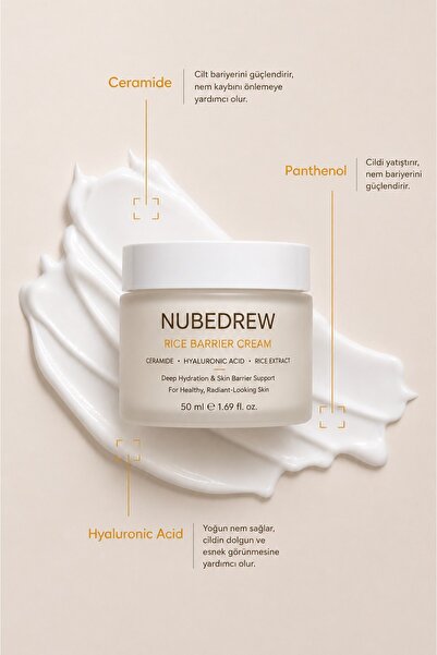 NUBEDREW Ceramide Nemlendirici Yüz Kremi 50 ML Cilt Bariyeri Güçlendirici Hya...