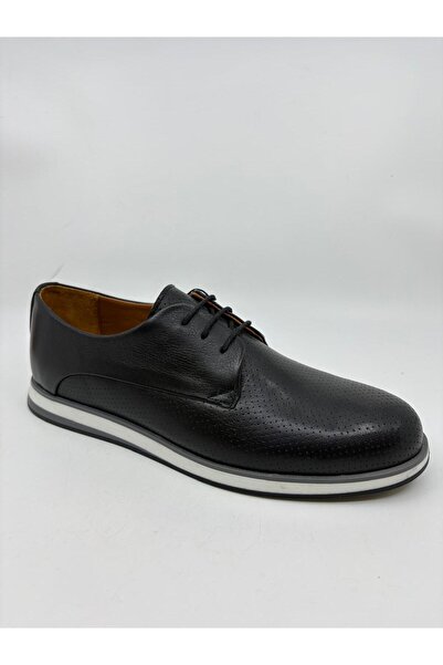 Papuccu Black Needle Printed Men's Leather Shoes