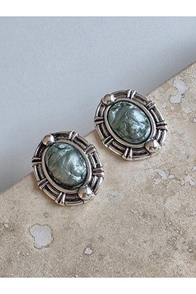 Bubbleatelier Vintage Görünümlü Yeşil Taş Küpe