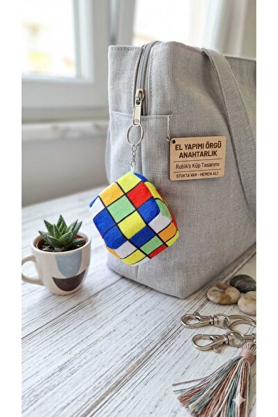 Şirin Zekâ Küpü Tasarımlı Renkli Peluş Anahtarlık - Rubik Küpü Çanta Süsü