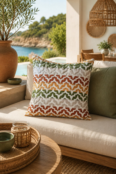 FULY CONSEPT Rhythmweave Canyon Green Mustard Tile Textured Look Bohemian Zig...