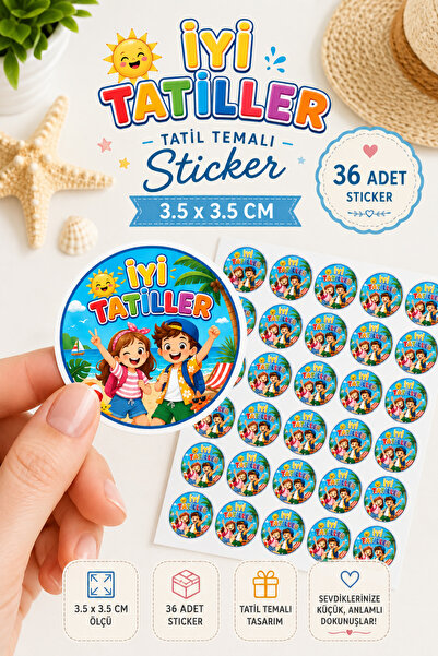 Hume Craft İyi Tatiller Yazılı Karne Hediyesi Sticker Seti 3.5 cm, 36 adet Ok...