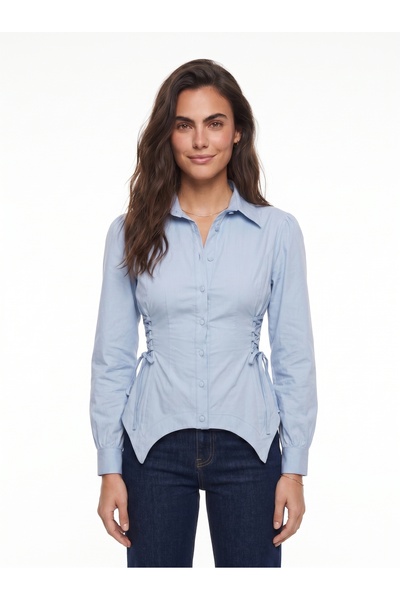 ONLOOX Baby Blue Poplin Classic Collar Buttoned Shirt with Side Lacing and Dr...