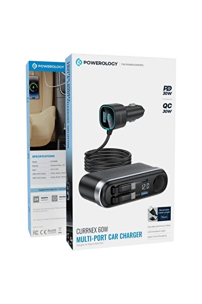 Powerology Currnex 60w Multi-port Car Charger Black