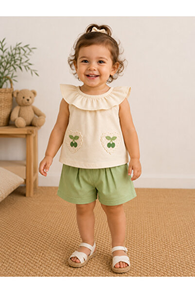 SANTRALBEBE Baby Girl Cherry Embroidered Set