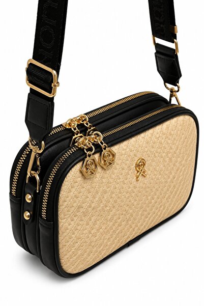 Madamra Black Straw Women's Crossbody Multi-Compartment Shoulder Bag |   Dail...
