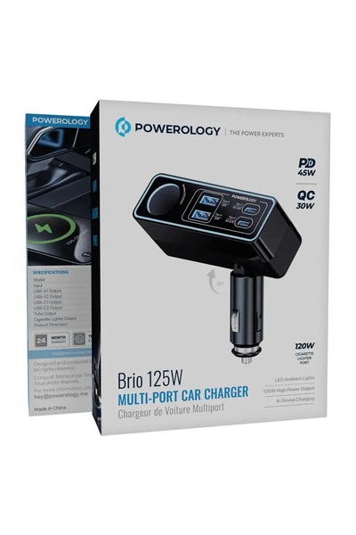 Powerology Brio 125W Multi-Port Car Charger Black