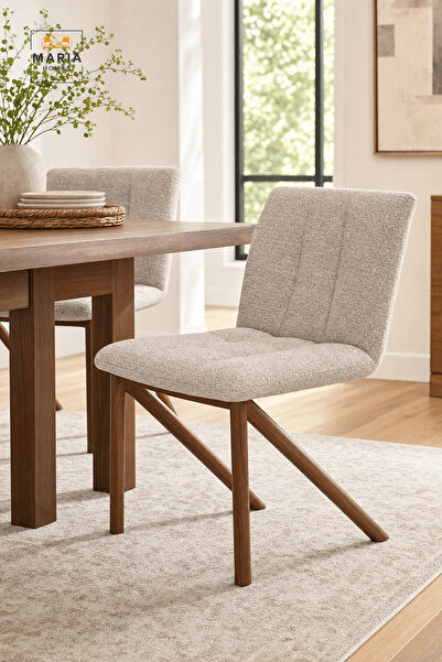 MARIA HOMES Beige Upholstered Dining Chair with Wood Look Legs for Home Dinin...