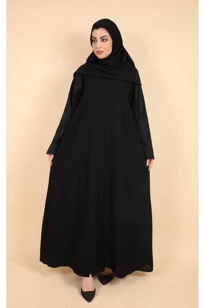 Stylish Fashion عباية من ستايلش فاشن لف باللون الاسود مزينة بكريستال على الاكمام