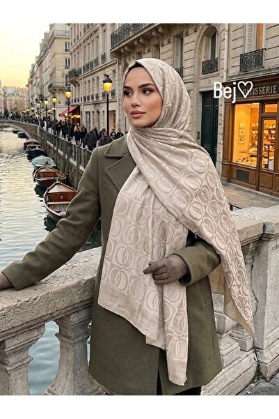 Nazellaa شال قطني لامع بنمط حلقي من ناينا - بيج