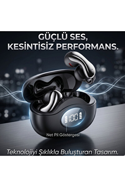 wiks Kablosuz Kulak Klipsi Bluetooth Kulaklık, Dijital Ekranlı Şarj Kutusu, U...