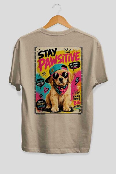 Ankhises For Dog Lovers 66 Back Dog Print Beige Oversize T-Shirt 100% Cotton ...