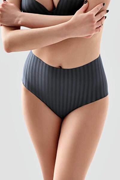 cotonhause Women's Laser Cut High Waist Anthracite Panties C1T1N2963