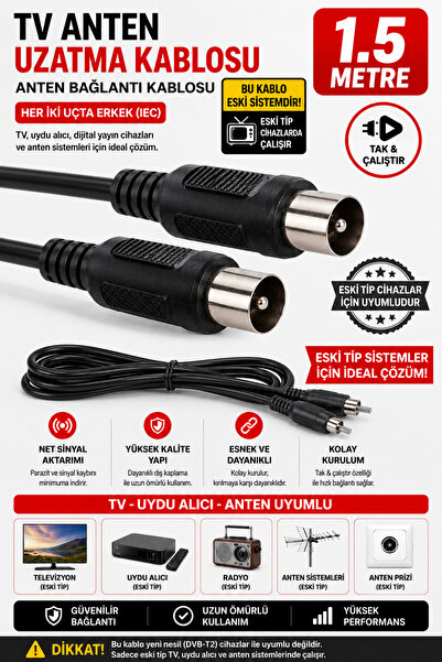 IRONSTAR 1,5 METRE ANTEN KABLOSU ERKEK ERKEK / ERKEK ERKEK RF KABLOSU / VİDEO...