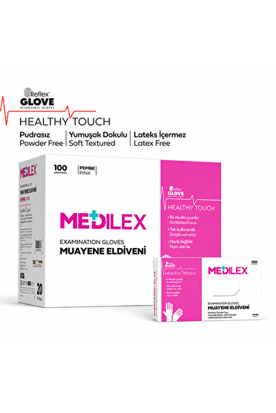MEDİLEX قفازات فحص خالية من البودرة، عبوة واحدة تحتوي على 100 قفاز