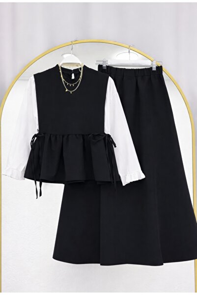 MODA MT Women's Ruffled Sleeve Shirt Detailed Blouse Skirt Set (Shirt Attache...
