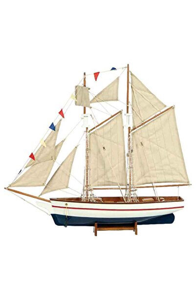 Generic Ξύλινο Παραδοσιακό Καράβι, 70x15x70(h)cm, Λευκό - Μπλε
