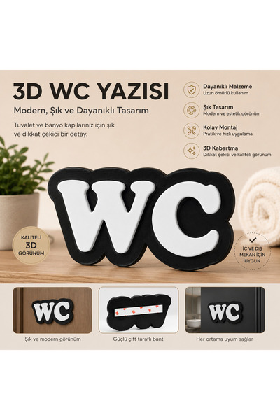Major Hobi 3D WC Yazısı Kapı Süsü Tuvalet Tabelası Modern Dekoratif WC İşaret...