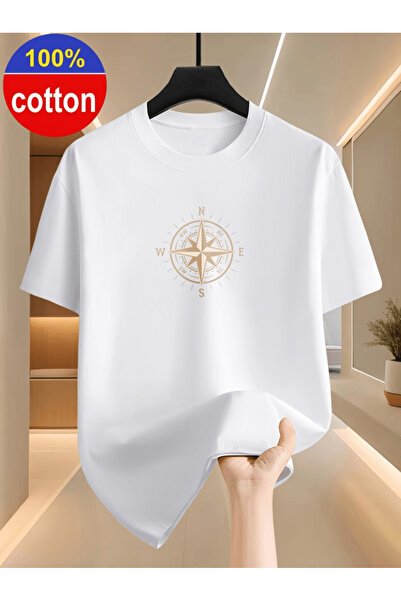 one button Tricou oversize premium cu imprimeu Busola Galbenă pentru bărbați