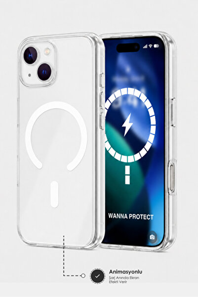 WANNA PROTECT iPhone 13 ANİMASYONLU MagSafe Destekli Şeffaf Sert Mika İnce Fi...