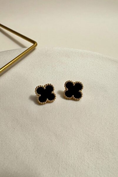RMY MODA Women's Black Clover Figured Gold-Edged Earrings