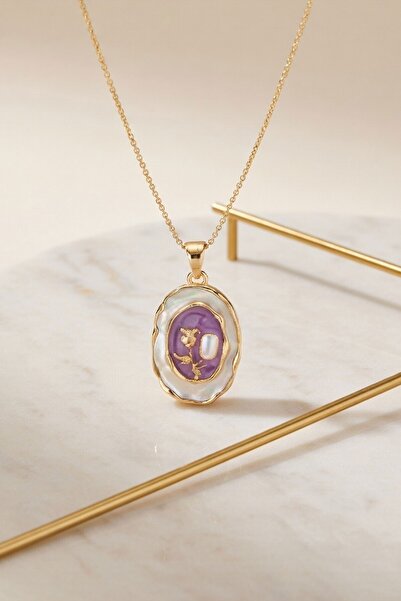 bacc Lilac Rose Figured Enamel Vintage Medallion Necklace