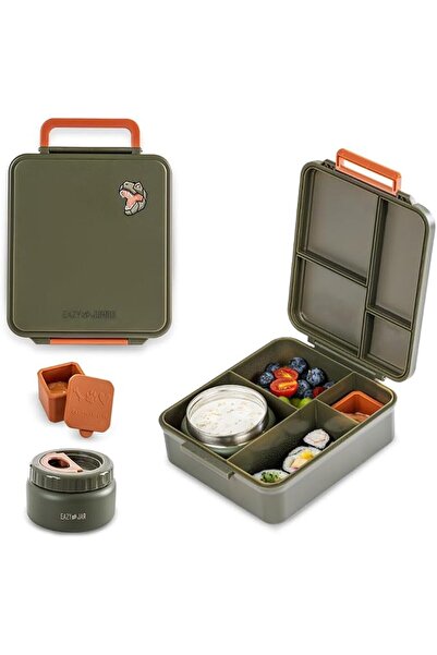 Eazy Kids Jumbo Bento Lunch Box with Thermos and Dip Jar from - Green Color