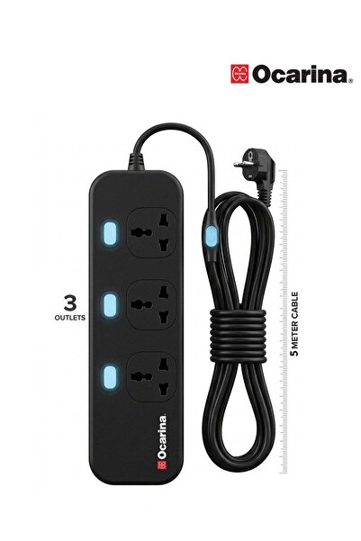 Ocarina Electrical extension cord - 3 plugs - 5 meters - Black