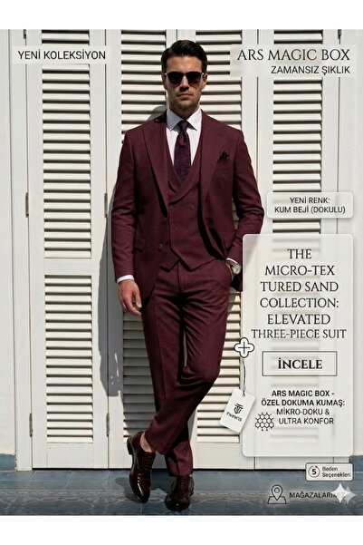 Ars Magic Box Men's 7-Color Micro-Textured 3-Piece Suit - Timeless Elegance a...