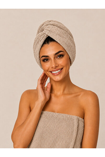 Pamuva 100% Cotton Hair Towel with Button and Elastic Detail - Lightweight an...
