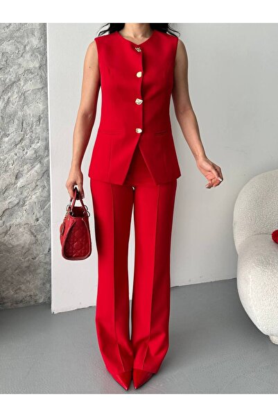 buqre's moda Patterned 4-Button Vest Trousers Blazer Suit