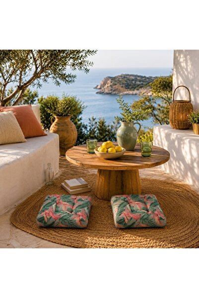 Z Store Μαξιλάρι Δαπέδου με Τροπικά Φύλλα - Μέντα & Ροζ, 40x40εκ.
