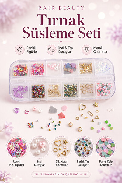 RAİR BEAUTY Tırnak Süsleme Taşı Karışık Renkler Nail Art Seti