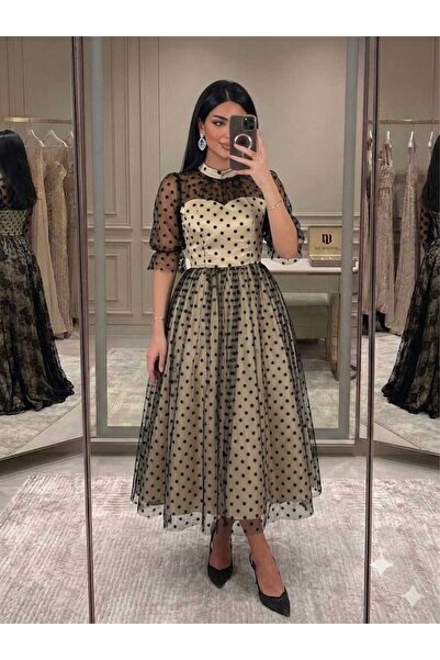 Reem bridal "Dalia" Midi Dress in Tulle with Polka Dots (Polka Dots)