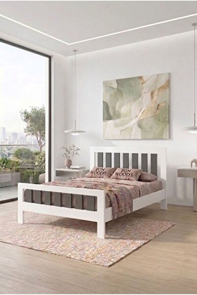 EGN WOODS Modern Beyaz MDF Karyola - Tek ve Çift Kişilik Yatak Ölçü Seçenekle...