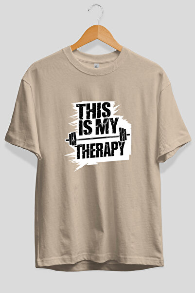 Ankhises This Is My Therapy Oversize Front-Printed Beige T-Shirt 100% Cotton ...
