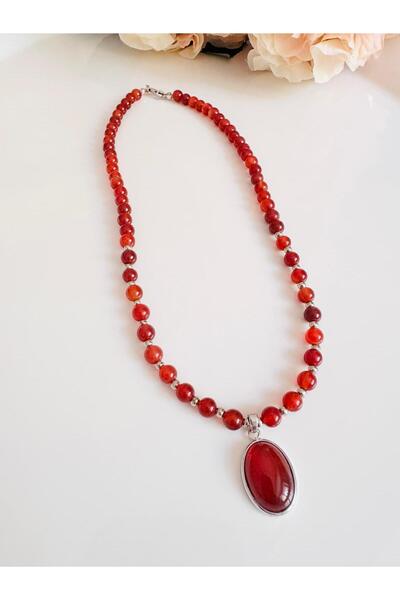 DEVİ fashion Agate Natural Stone Design Necklace 45 cm