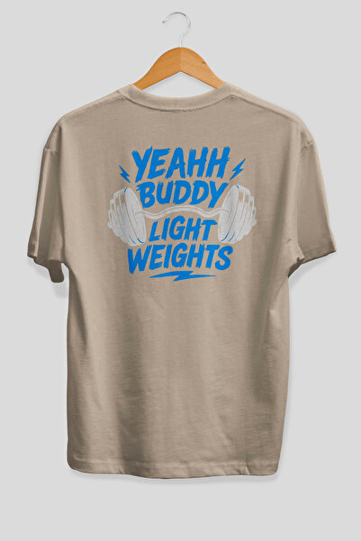 Ankhises Yeah Buddy Gym Oversize Back Printed Beige T-Shirt 100% Cotton Stree...