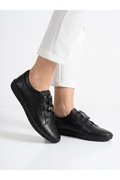 Voyager Women's Black Genuine Leather Orthopedic Sole Casual Shoes