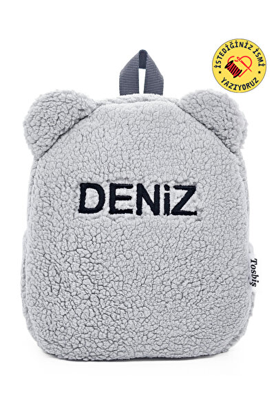 Tosbiş [ NAKIŞLA İSTEDİĞİNİZ İSMİ YAZIYORUZ ] Teddy Gri Kreş Çantası-Anaokulu...