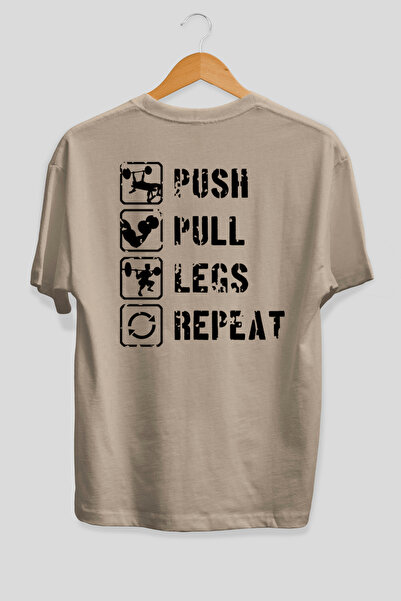 Ankhises Push Pull Legs Oversize Back Printed Beige T-Shirt 100% Cotton Stree...