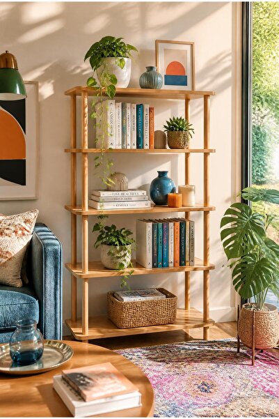 tridihome Dekoratif 5 Katlı Ahşap Kitaplık Çok Amaçlı Raf Ünitesi Salon Ofis ...