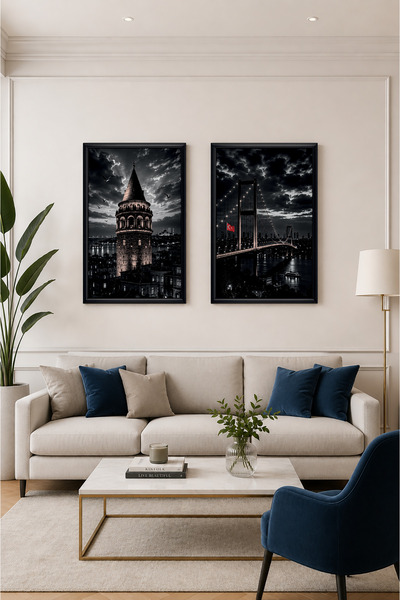 ARTI HOME İstanbul 2’li Ahşap Duvar Tablosu – Galata Kulesi ve Boğaz Köprüsü ...