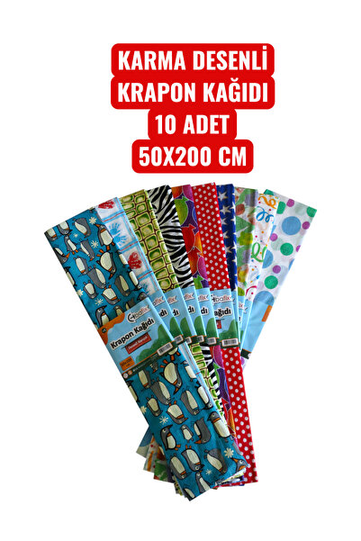 SEYFİKİRTASİYE KARMA DESENLİ KRAPON KAĞIDI 10 ADET 50X200 CM GRAPON
