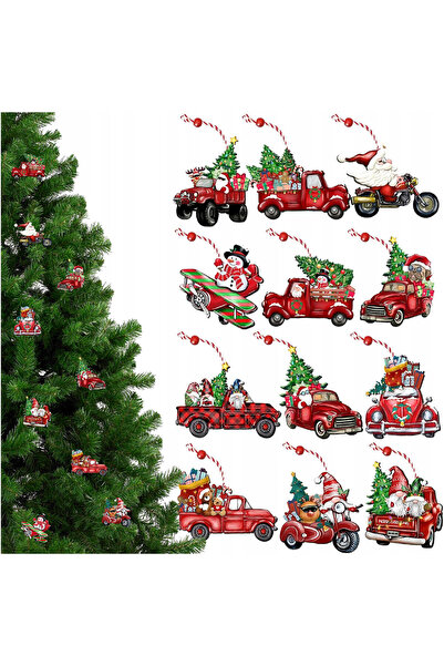 Korbi Set Globuri De Craciun, Korbi, 6x8 cm, Din Lemn, Motive Festive Masini,...